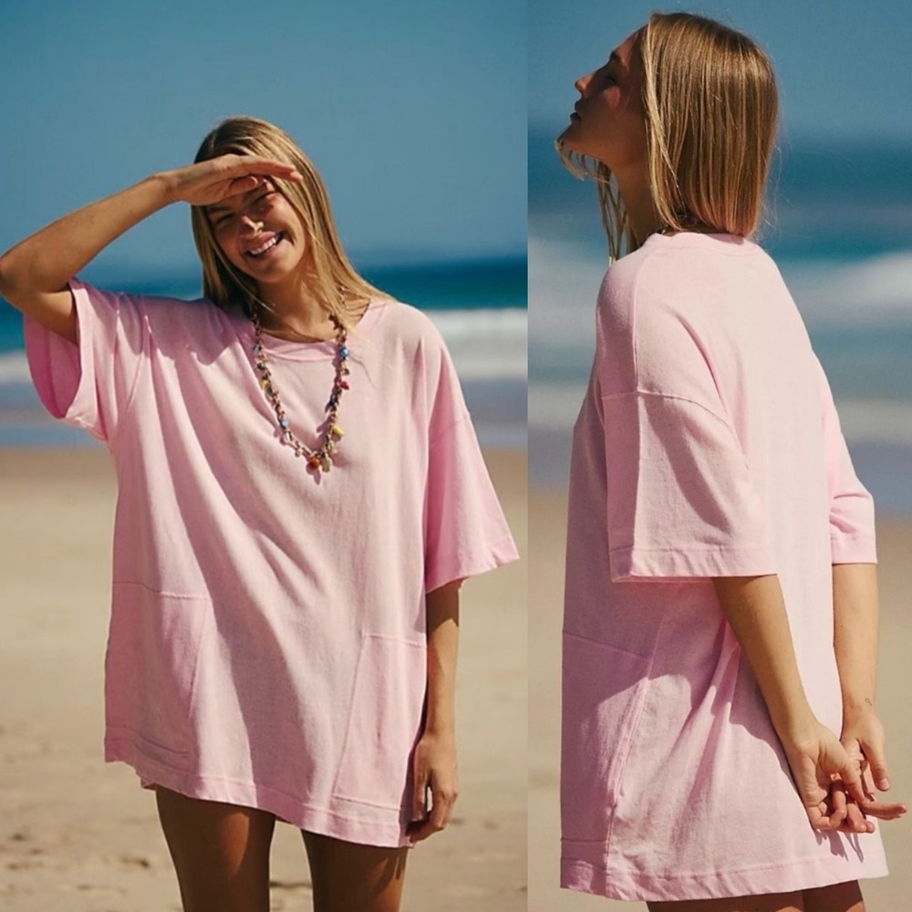 Free People Essential Extreme Tee Mini M Pink Oversized T Shirt Dress Beachy